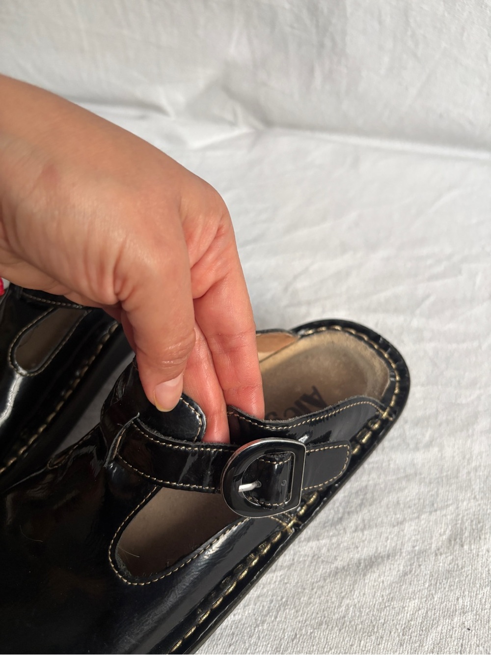 Alegria Black Patent Moccasin Clogs with Buckle - Picture 12 of 15